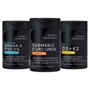 Sports Research Wild Alaskan Pollock Omega 3 Fish Oil 90 Softgels (1250 mg), Turmeric Curcumin C3 Complex (120 Softgels) és Vegan 5000 NE D-vitamin + 100 µg Mk7 K-vitamin (60 Softgels)