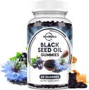 Fekete magolaj Gummies- Organic Cold Pressed Nigella Sativa Black Seed Oil mézzel, B6, C, D3, Kurkuma, Gránátalma, Támogatás Immunitás, Destion, Brain Function, Hair & Skin- 60 Gumies