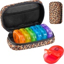 Serfeymi Weekly Travel Pill Organizer 2 Times A Day AM PM Frissített Rainbow Pill Box 7 Day hordozható cipzár Canvas Pill Case, Medicine Organizer for Pills, Vitamins, Halolaj - Brown 01