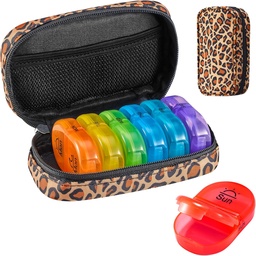 Serfeymi Weekly Travel Pill Organizer 2 Times A Day AM PM Frissített Rainbow Pill Box 7 Day hordozható cipzár Canvas Pill Case, Medicine Organizer for Pills, Vitamins, Halolaj - Brown 01