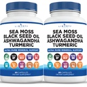 Sea Moss Black Seed Oil Ashwagandha Turmeric Bladderwrack Burdock - Manuka, Honey Dandelion, ACV Black Pepper Gluten Free - 2- Pack
