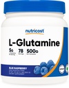 Nutricost L- glutamin por (500 gramm) (Kék málna)