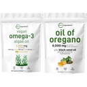 Micro Ingredients Oil of Oregano Softgels 300 Count & Vegan Omega 3 Algaves Oil Supplement Bundle 2 Pack 124; Carvacrol & Thymokinone
