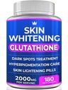 Glutation fehérítő tabletták - 180 kapszula 2000mg Glutation - Hatékony bőr világító kiegészítés - Sötét Spots, Melasma & Acne Scar Remover, Hyperpigmentation Treat - Antioxidáns