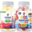 Magnézium gumik gyerekeknek & D3-vitamin K2 gumik 5000 NE - Immun & Csonttámogatás - Cukormentes D-vitamin gumi kiegészítés - Magas felszívódás, Vegán, gluténmentes gumiták felnőtteknek