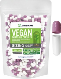 XPRS Nutra mérete 0 üres kapszula - 100 darab üres vegán kapszula - vegetáriánus tabletták DIY növényi kapszula töltelék - Veggie Pill Caps Do- It- Yourself kiegészítők (levendula / fehér)