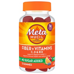 Metamucil Fiber Suplement 72 Gumies, Fiber + Vitamins C, D & B12 No Sugar Added, Support Digestive Healt + Support Immune Health, Citrus Berry Flavor.