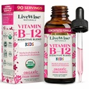 LiveWise Naturals B12-vitamin Folyékony cseppfolyók gyerekeknek 124; Toddlers and Children I Methylcobalamin és Adenosylcobalamin A124; USDA Organic I Vegan
