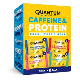 Quantum Energy Square: Energy Bar koffein & 10g fehérje. Finom egészséges snack On the Go. (Vegan, gluténmentes, szójamentes, Dairyfree) (8. fajta csomag)