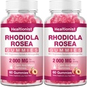 2 Packs Sugar- Free Rhodiola Rosea Gumies Adaptogen Rhodiola Rosea Supplement & Cortisol Blocker for Performance, Stamina, Mood & Motivation - Non-GMO, 120 Vegan Chews