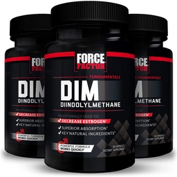 FORCE FACTOR DIM, 3- Pack, tabletta, hogy csökkentse az ösztrogén férfiak, Diindolil metán kiegészítés kulcsfontosságú természetes összetevők és superior abszorpció, Diindolil metán 300mg, Works Fast, 90 kapszula