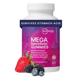 Microbiome Labs Spore alapú probiotikus gumik nők, férfiak és gyermekek számára - MegaSporeBiotic Gumies - 4 Bacillus probiotics Digestive Health & Microbiome Support - Berry Flavor (60 Gumies)