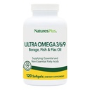 Natings Plus Ultra Omega 3 6 9- 1200 mg, 120 Softgels - Borage Oil, Fish Oil, Flax Oil Supplement - Gluten- Free - 120 Servings