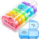 FEATY Weekly Pill Organizer 2 Times egy nap Same- Side Large Opening for Easy Filling & Retrieving, Color Tracking 7 nap PM Pill Box nagy BPA Free Pill Case Vitamins, Halolaj (Clear)