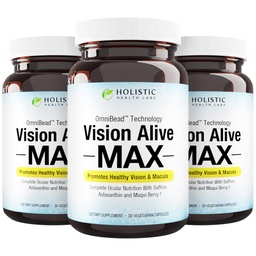 Holisztikus egészségügyi Labs Vision Alive Max 8 természetes összetevők Lutemax ® 2020, Bilberry, áfonya, c3g fekete ribizli, Maqui Berry, Saffron, és Astaxantin (30 gróf (3-as csomag))