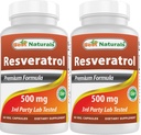 Best Naturals 2 Packs Resveratrol Complex 500 mg 60 Veg kapszula Szőlőbőr, vörös bor, Quercetin - Gluten Free & Non GMO - (Összesen 120 kapszula)