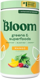 Bloom Nutrition Superfood Powder, Digestic Enzimes with Probiotics and Prebiotics, Gut Health, Bloating Relief for Women, Chlorella, Green Juice Mix Beet Root Powder, 60 SVG, Mango