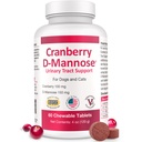 Áfonya D- Mannose Húgyúti kiegészítés kutyáknak és macskáknak - Húgyhólyag és húgyúti egészségügyi támogatás - Áfonya kivonat, D- Mannose & C- vitamin Vizeleti Wellness & Vese funkció - 60 rágótabletta