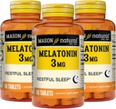 MASON NATURAL Melatonin 3 mg B6 & kalcium, természetes alvástámogatás, támogatás nyugalmi alvás, 60 tabletta (3-as csomag)