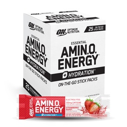 Optimum Táplálkozás Amino Plus hidratációs csomagok, on-The- The- Energy Powder Stick csomagok, Eper Burst, 25 gróf