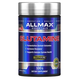ALLMAX Essentials GLUTAMINE - 100 g Powder - Fermentation- Derivatived Glutamin - Növeli a visszanyerést és támogatja az immunrendszert - Gluten Free & Vegan - 20 Servings