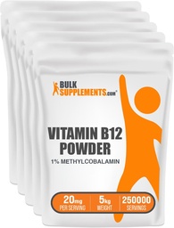 BulkSupplements.com B12-vitamin Metilkobalamin Por - 1% B12 Metilkobalamin, Essential B-vitamin - B12 kiegészítés, glutén mentes, 20 mg per szerving, 5kg (11 kg) (1-es csomag)