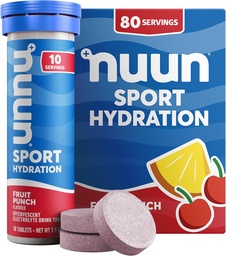 Nuun Sport Electrolyte tabletta Magnéziummal, kalciummal, káliummal, kloriddal és nátriummal, gluténmentes & Vegan, gyümölcspunch, 8 csomag (80 szerva összesen)