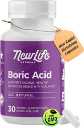 NewLife Naturals - Boric Acid Supposaces for Women pH Balance Pills - 600mg - Feminine Care - Vaginal Odor Itching Discharge BV
