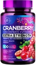 Áfonya kiegészítés 25,000mg Formula + C-vitamin - Vizeleti Tract Health Support for Women & Men, 50: 1 Teljes gyümölcs Cranberry kivonat pirula nőknek, Cukormentes, Non-GMO, gluténmentes - 120 kapszula