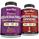 Nutrition vein Premium koreai Panax Ginseng kiegészítés & Resveratrol kiegészítés Bundle: Magas abszorpció Resveratrol kapszula & Ginseng az agy, Defenses, Javítás, & Vitalitás