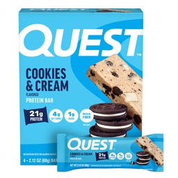Quest Nutrition Cookie & Cream Protein Bars, 21g Protein, 4g Net Carbs, 1g Sugar, Gluten Free, Keto Friendly, 4 Count