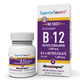 Superior Source No Shot B- 12 Methylcobalamin 2000 mcg, B- 6, & Mhylfolate 1200 mcg - Supports Energy, Brain, and Heart Health - Bariedary Friendly - 60 Sublingual Dissolution Tablets