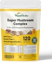 Vegan Vitality Multi Pilz-Ergänzung Complex - 120 Kapseln mit Reishi, Chaga, Shitake, Maitake, Lion's Mane und Cordyceps für Gehirn, Energie, Fokus &amp; Gedächtnis Unterstützung