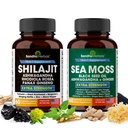 Shilajit Sea Moss Ashwagandha Combo Bundle - Black Seed Oil, Turmeric, Rhodiola Rosea, Panax, Ginseng Supplement 124; 120 Capsules, Better Than Gumies, Resin, 124; Seamoss for men & Women