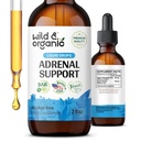 Wild & Organic Adrenal Support Tinkture for Positive Outlook - Addrenal Complex with Ashwagandha, Rhodiola Rosea Root - 1- hónap Supply - Vegan, No Sugar & Cool - 2 fl oz