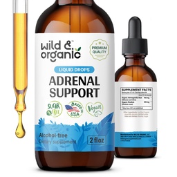 Wild & Organic Adrenal Support Tinkture for Positive Outlook - Addrenal Complex with Ashwagandha, Rhodiola Rosea Root - 1- hónap Supply - Vegan, No Sugar & Cool - 2 fl oz