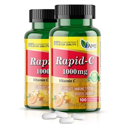 America Medic & Science Rapid- C 1000mg C-vitamin kiegészítés (2 csomag 100 tabletta) Energia booster, Napi Immunrendszer támogatás, Antioxidáns 124; Vegán, Non-GMO bevont aszkorbinsav felnőtt férfiak és nők számára