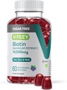Viteey Biotin Gummis für Haar, Haut, und Nägel 10.000mcg - Sugar Free - Haarwachstum Gummis, Gesunde Haut Glow, Strong Gesunde Nagelwachstum - Vegan, Glutenfrei, Gelatin Free Tasty Berry Flavor