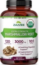 Zazzee USDA Organic Marshmallow Root 10: 1 kivonat, 3000 mg Erő, 120 Vegán kapszula, 4 hónapos ellátás, szabványosított, koncentrált 10X kivonat, 100% vegetáriánus, All- Natural, Non-GMO, Készült az USA-ban