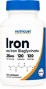 Nutricost vas-biszglicinát kiegészítés (25 mg) 120 kapszula - vas-biszglicinát-kelátból - nem-GMO és gluténmentes