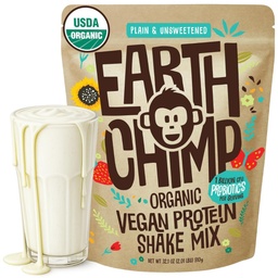 Earth Chimp Organic Vegan Protein Powder - probiotikumokkal - Nem GMO, Tejmentes, Non Whey, Növényi alapú fehérje por nőknek és férfiaknak, Gluten Free - 26 Servings 32 Oz (Sima és nem édesített)