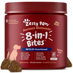 Zesty Paws Dog Multivitamin, rágható kutya Vitaminok és kiegészítők Hip & ízületek, Skin & Coat, Omega 3 Halolaj kutyáknak - Senior & Puppy Multivitamin - Bison- 90ct