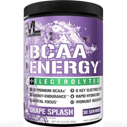 EVL BCAA Amino Acids Powder - BCAA Energy Pre Workout Powder for Muscle Recovery Lean Growth and Endurance - Rehidratáló Post Workout Recovery Drink 6 Key Electrolytes - Grape Splash
