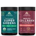 Ősi Táplálkozás Organic Supergreens Powder, Greens Flavor, 25 Servings + Multi Collagen Protein Powder, Strawberry Lemonade, 24 Servings