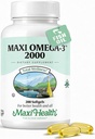 Omega 3 Supplement - Omega3 Fish Oil 2000mg - Natural Source of EPA & DHA - Heart, Brain & Joint Health - Kosher Certified Wild Caught Marine Fish - 200 vegetáriánus softgels by Maxi Health
