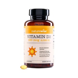 NatureWise D3-vitamin 4000iu (100 mcg) 1-éves ellátás immuntámogatás, egészséges izomműködés, és csontegészség - Non-GMO, gluténmentes szerves extra szűz olívaolaj, (Mini Softgel), 360