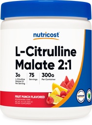 Nutricost L- Citrulline Malate 2: 1 (300g) Gyümölcs puncs - Workout Support, Muscle Performance, Nitric Oxide Booster - Fitness Supplement Powder, 75 Servings