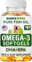 BARK & SPARK Omega 3 kutyáknak - 180 halolaj lágyítószer kutyasütéshez, bőrallergia, itch Relief, Hot Spots kezelés - Joint Health - Skin and Coat Supplement - EPA & DHA Fatty acids - Lazacolaj