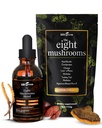 KIKI Green 8 Gombák por és folyadék kivonat Bundle - Gomba kiegészítés Complex Fókusz és energia - Oroszlán sörény, Chaga, Cordyceps, Törökország Tail, Reishi, Shiitake, Maitake - 4 oz, 2 fl oz