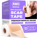 AWD Silicone Scar Sheets for Surgical Scars - Seamless Medical Grade Silicone Scar Tape for C Section, Tummy Tuck Tape - Silicone Skin Patches After Surgery must Haves (1.6 "x 60" Seamless Roll)